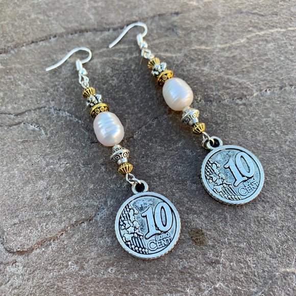 Freshwater pearl coin arabian style earrings - Picture 5 of 6